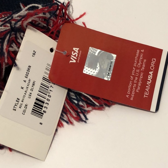 NWT Team USA Olympics Scarf Olympics Apparel Red White Blue Fringe Trim Winter - Picture 3 of 7